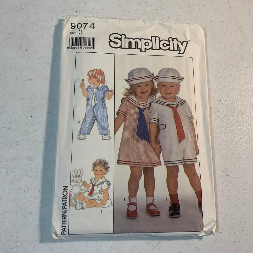 1988 sewing pattern Simplicity 9074 sailor romper jumpsuit dress toddler size 3